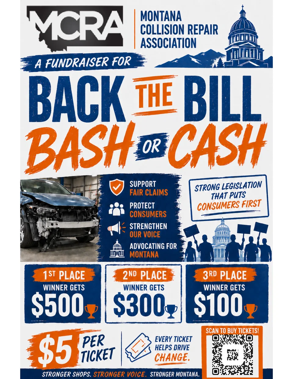 Back the Bill Bash or Cash fundraiser flyer